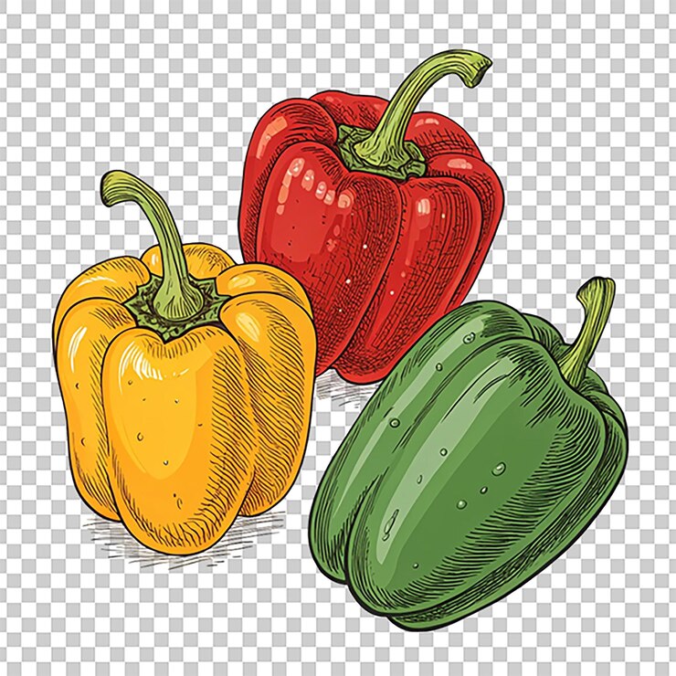 PSD conjunto vectorial de pimientos amarillos, rojos y verdes