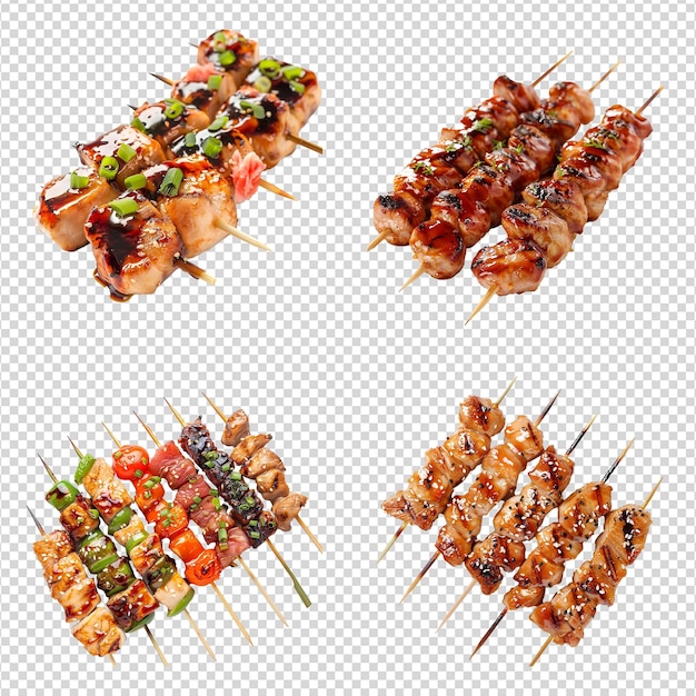 PSD un conjunto de yakitori aislados en un fondo transparente png