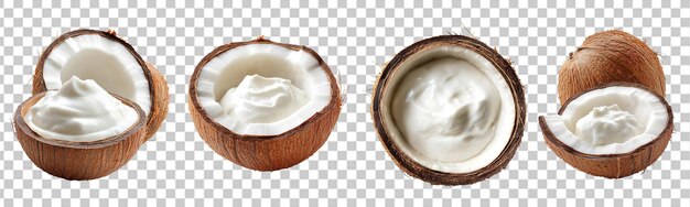 Conjunto de yogur de coco aislado sobre un fondo transparente