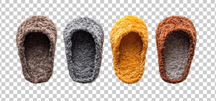 PSD conjunto de una zapatilla blanda de invierno difusa aislado fondo transparente