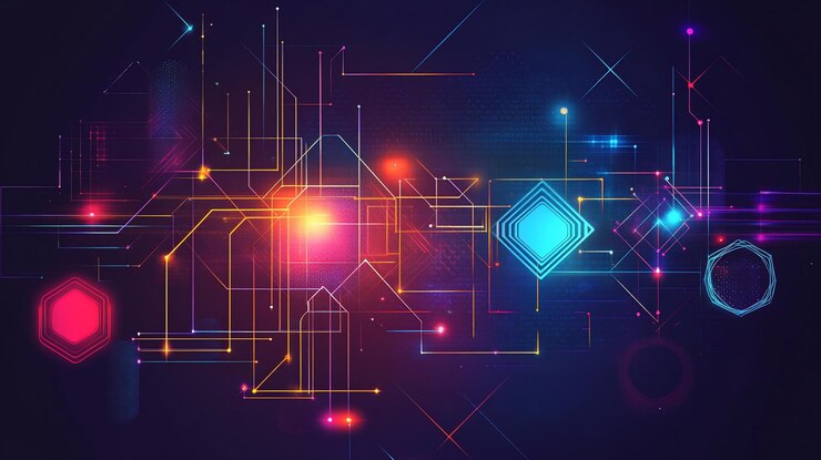 PSD connessione di rete digitale astratta con linee e nodi luminosi