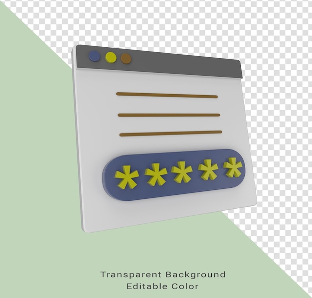 PSD connexion d'illustration 3d minimale avec vérification d'authentification d'icône de mot de passe rendu 3d