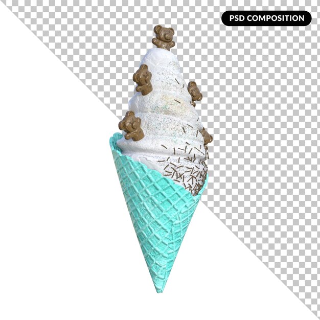 PSD cono de helado aislado 3d