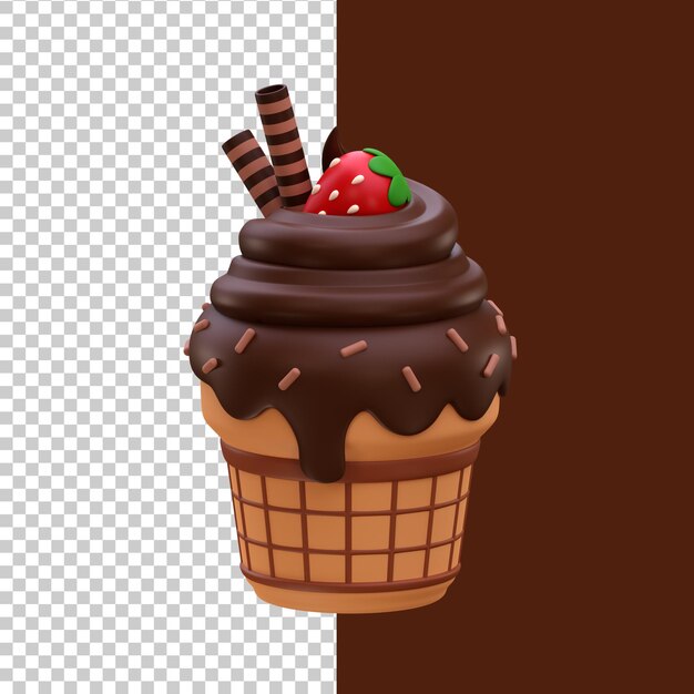 PSD cono de helado de chocolate de icono 3d