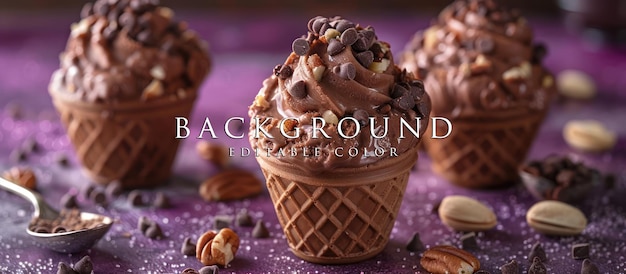 Cono de helado de chocolate con nueces y papas fritas de chocolate