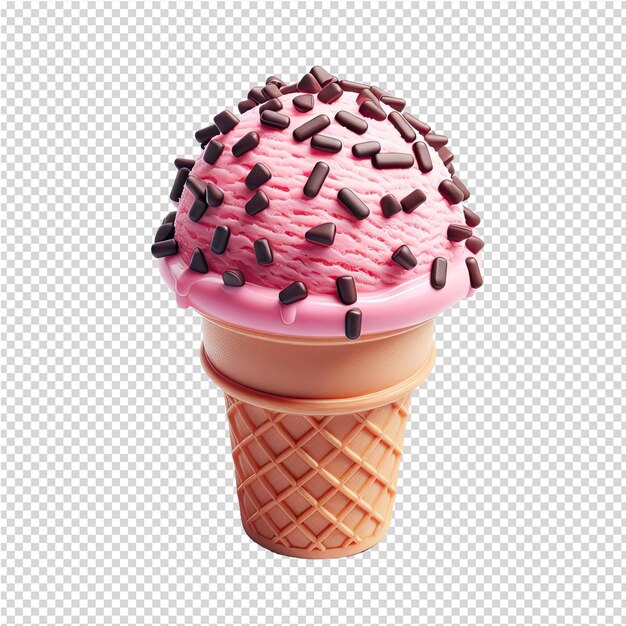 PSD un cono de helado rosa con caramelos de chocolate en él