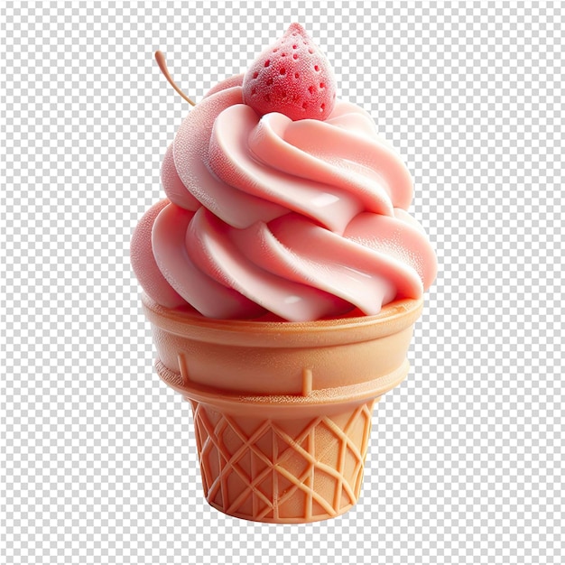 PSD un cono de helado rosa con una fresa en él