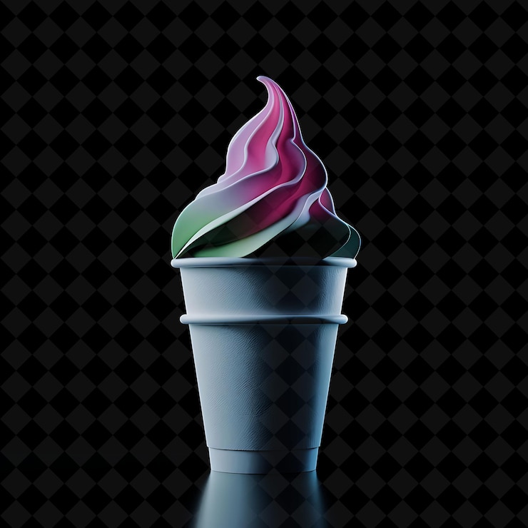 PSD un cono de helado rosa y verde con una flor rosa en él
