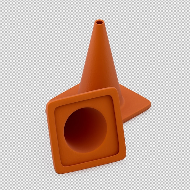 Cono isométrico de advertencia render 3D