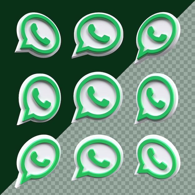 Ícono de whatsapp 3d moderno establecido en diferentes ángulos aislados