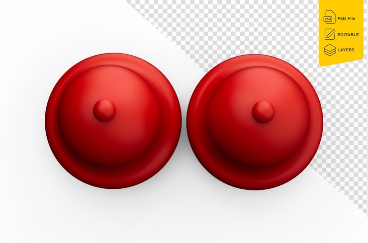 PSD consapevolezza rossa del cancro al seno con la metafora della campana di allarme isolata sfondo blu 3d'illustrazione