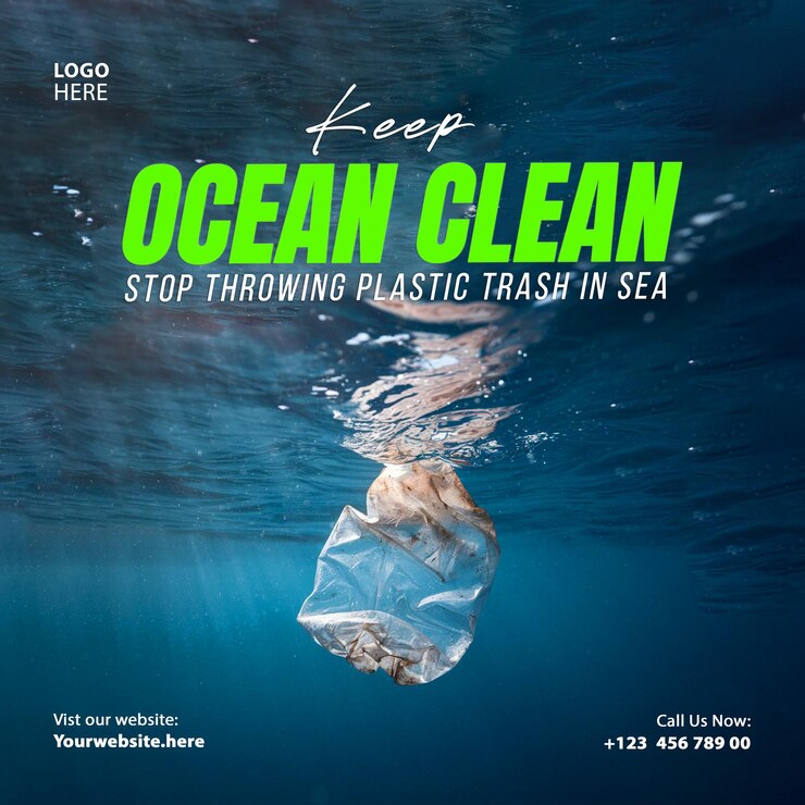Consapevolezza sull'inquinamento degli oceani contro i rifiuti di plastica World Oceans Day Flyer Template Design Social Media