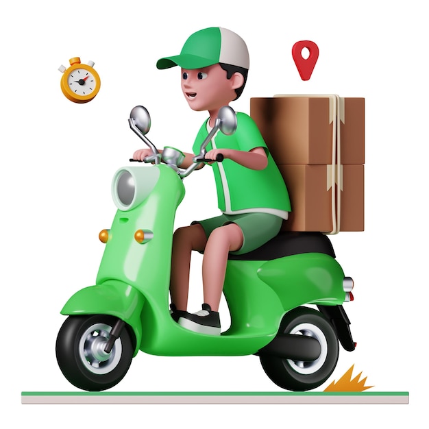 Consegnatore PSD 3D gratuito che consegna prodotti su scooter