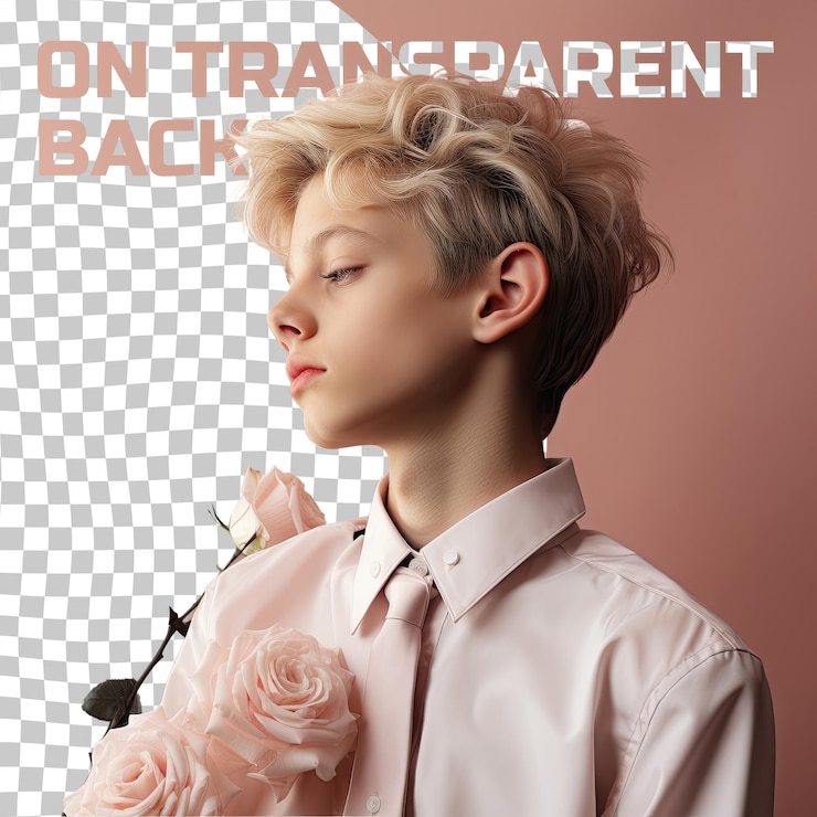 PSD consejero infantil de cabello dorado silueta de un niño solitario de asia occidental perfil pose ambiente de rosa pastel