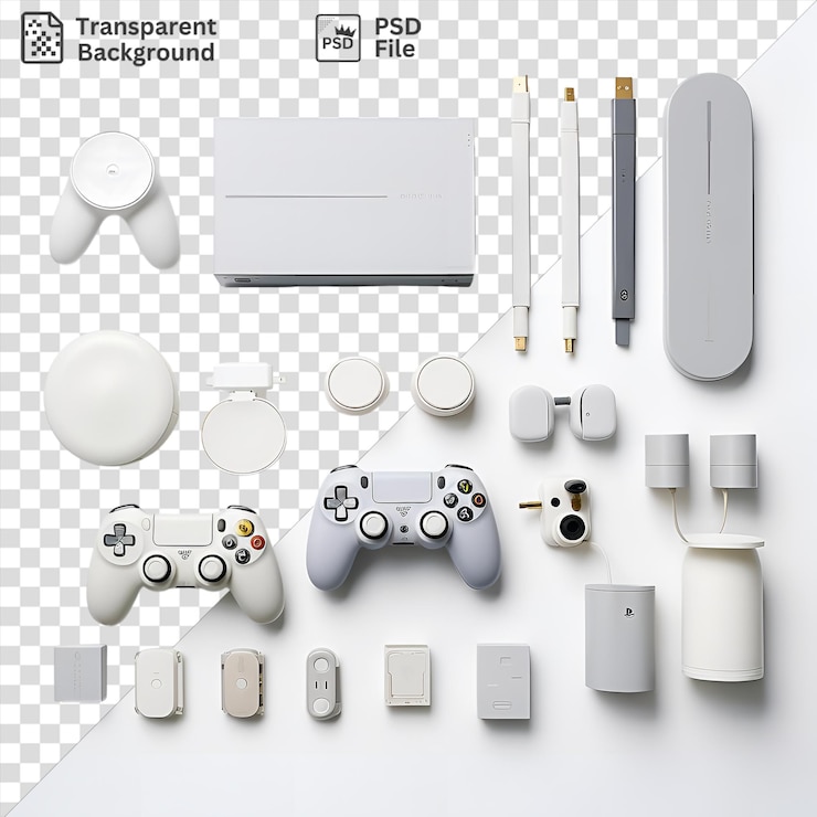 PSD consola de juegos y accesorios construidos a medida en un fondo transparente