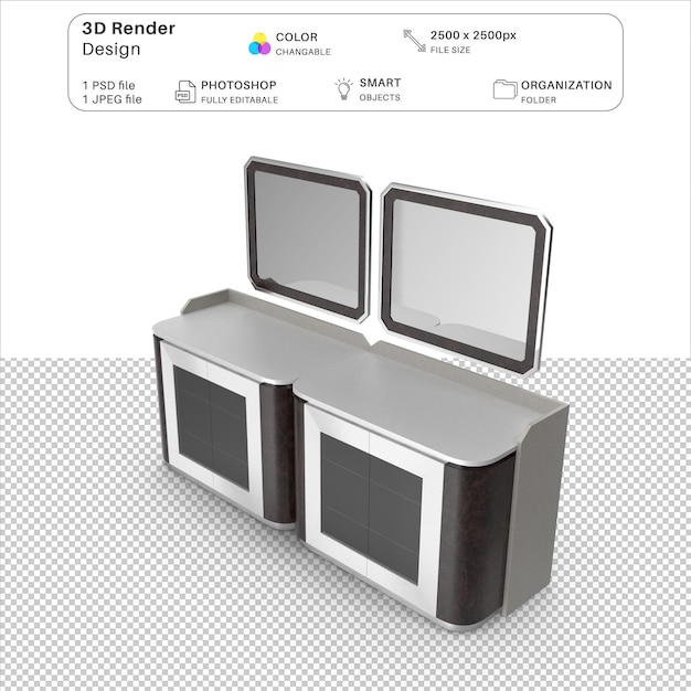 console mirror 3d modeling psd file
