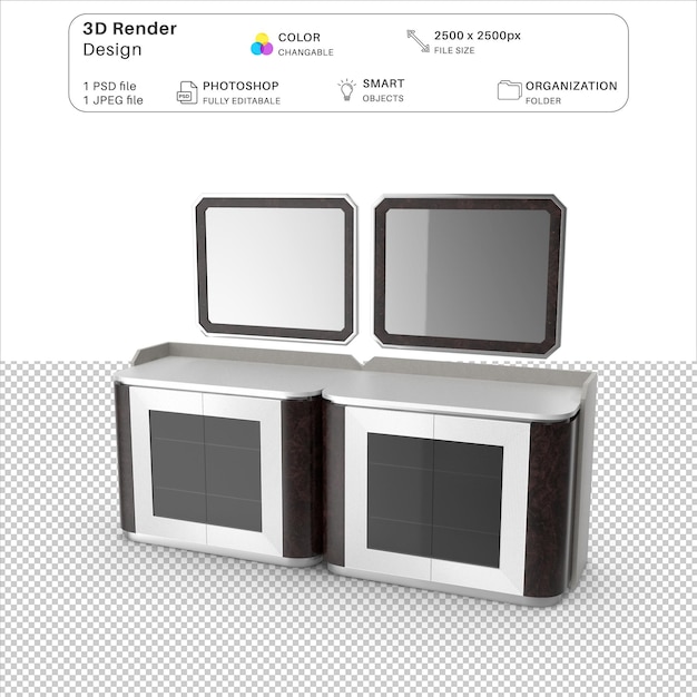 console mirror 3d modeling psd file