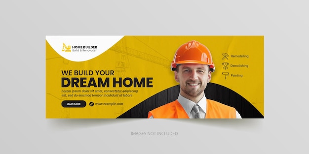 PSD construção de capa do facebook ou modelo de banner da web de mídia social