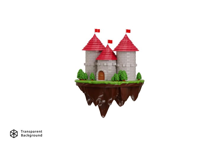 PSD construção de castelo de fantasia 3d render conceito de ativos do jogo ícone ilustração vetorial de renderização 3d