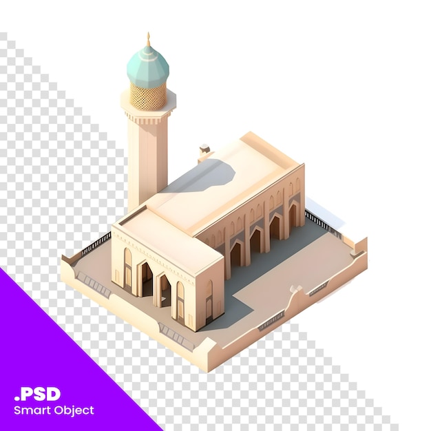 PSD construção de mesquita islâmica renderização 3d em fundo branco sem sombra modelo psd