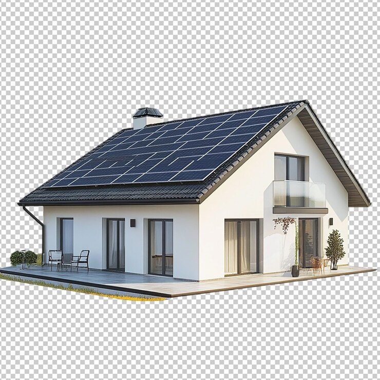 PSD construcción de casas modernas sostenibles con paneles solares sobre un fondo transparente
