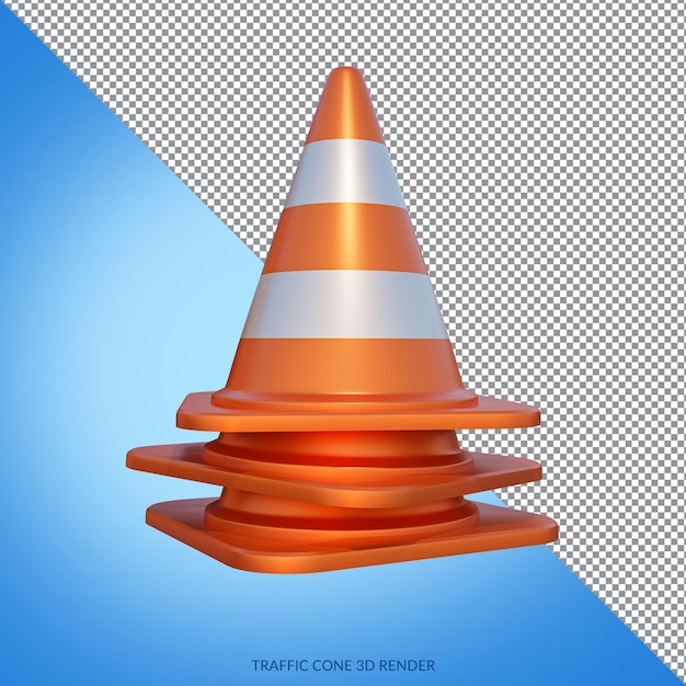 En construcción con cono de tráfico 3D Render