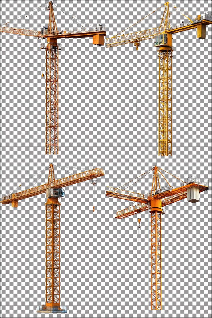 Construcción de grúa alta e industrial hiperrealista aislado PNG con claro trasfondo transparente Hig