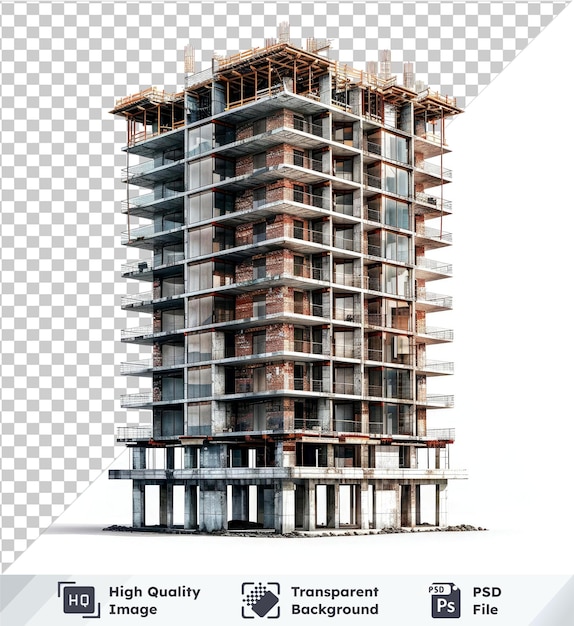 PSD construcción de una imagen transparente de un gran edificio residencial contra un cielo blanco