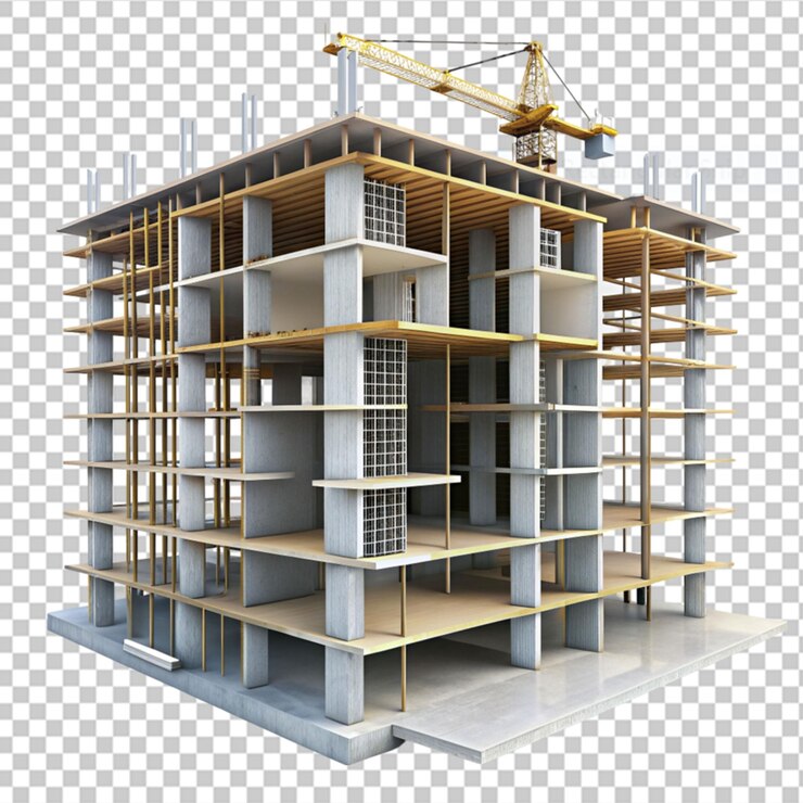 PSD construcción a medias de un edificio sobre un fondo transparente