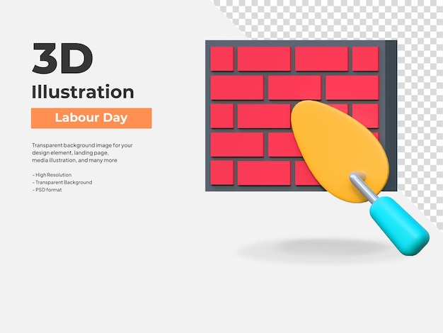 Construcción de pared de ladrillo icono del día del trabajo ilustración 3d