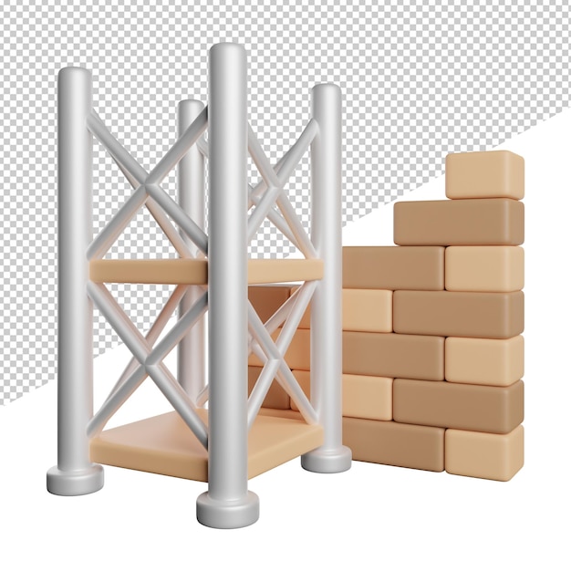 Construcción de paredes de andamios Un juego de estantes con una pared y una caja encima