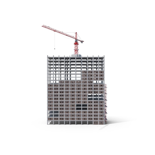 Construction of a skyscraper with a red crane