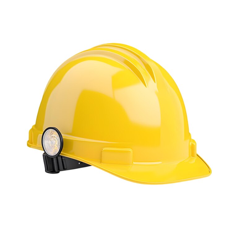 PSD construction safety helmet with headlamp isolated on white background