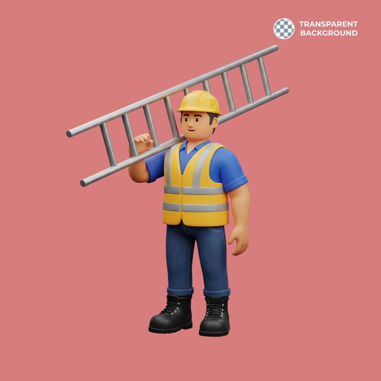 PSD construction worker carrying a ladder 3d