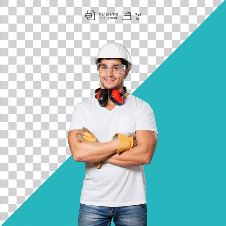 PSD construction worker with a confident expression