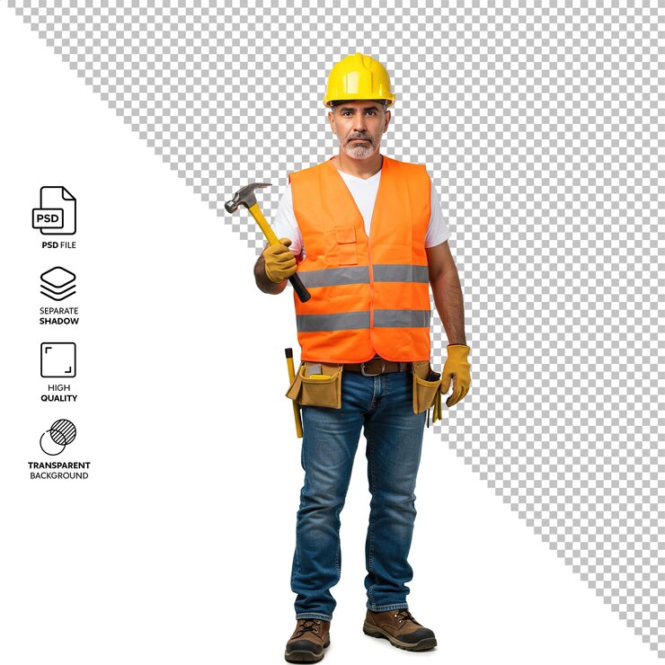 PSD construction worker with hammer