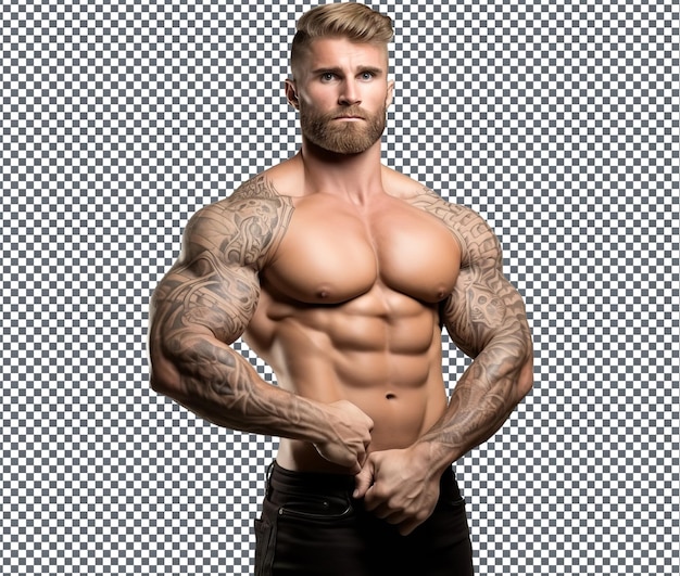 PSD constructor de cuerpo elegante con poderoso tatuaje aislado en fondo transparente