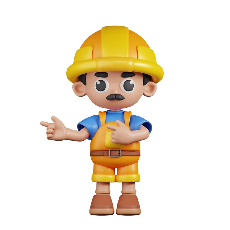 PSD constructor de personajes 3d apuntando con el dedo en dirección pose