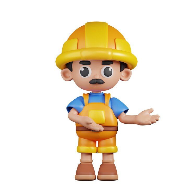 PSD construtor de personagens 3d apontando para algo em pose
