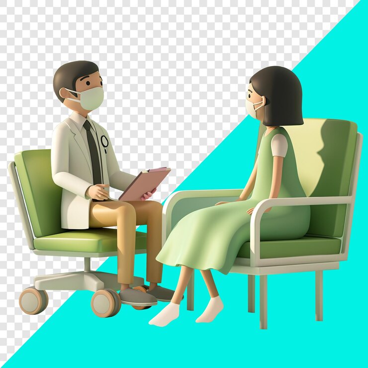 PSD consulta do paciente com o médico desenho 3d adequado para elementos de saúde e design