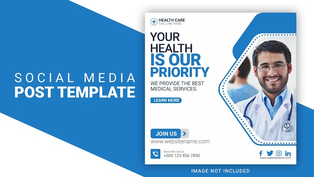 Consultant en soins de santé clinique médicale médecin médias sociaux bannière publicitaire modèle de publication ou de flyer