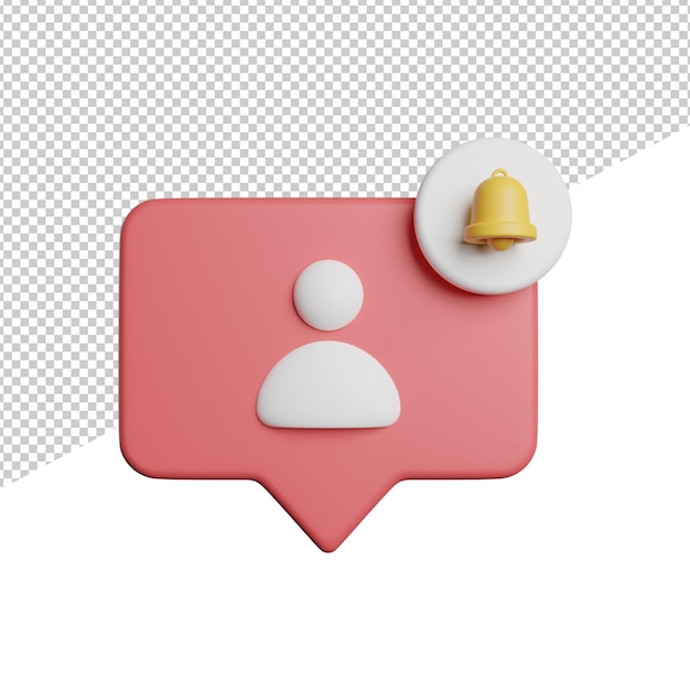 Conta de notificação de seguidores vista frontal ilustração de ícone de renderização 3d em fundo transparente