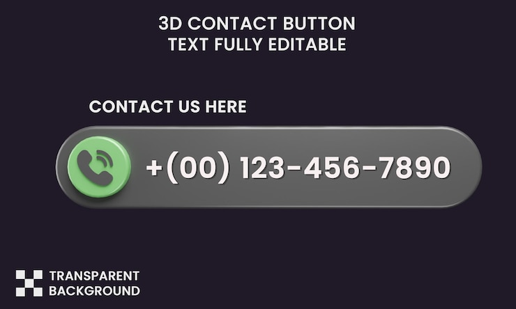 PSD contact us button template in 3d rendering
