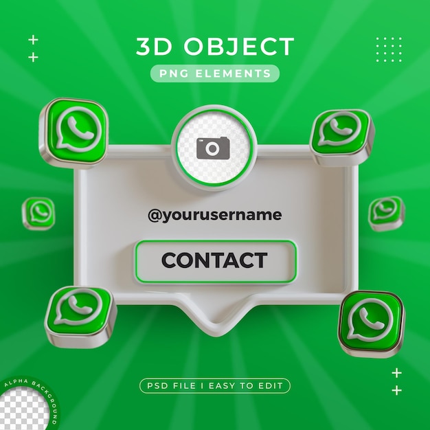 PSD contacte-nos no perfil do whatsapp mídia social renderização 3d isolada para composição