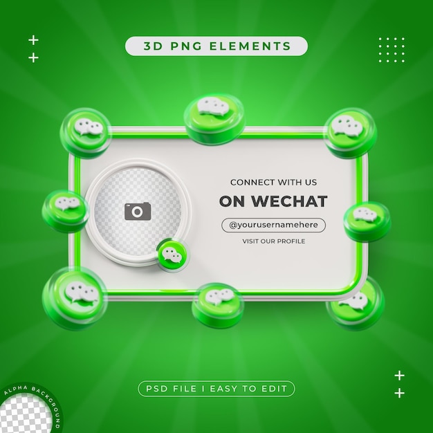 PSD contacte con nosotros en el perfil de wechat medios sociales renderizado en 3d aislado para composición