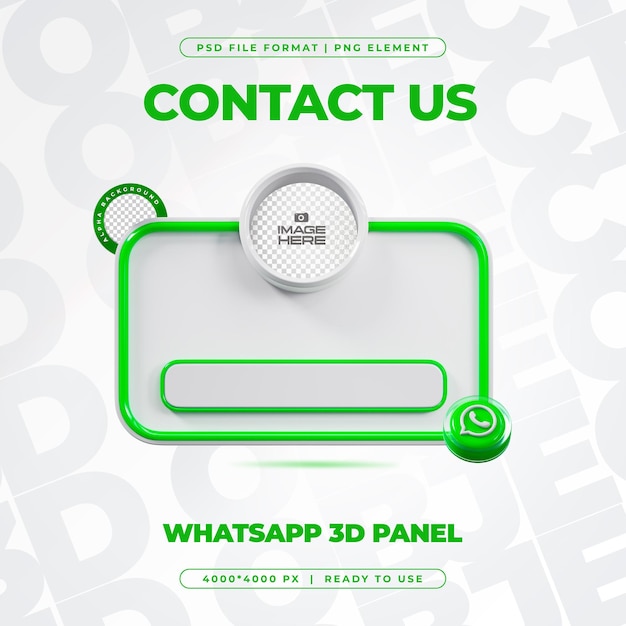 Contacte con nosotros en el perfil de Whatsapp Medios sociales Renderizado en 3D aislado para composición