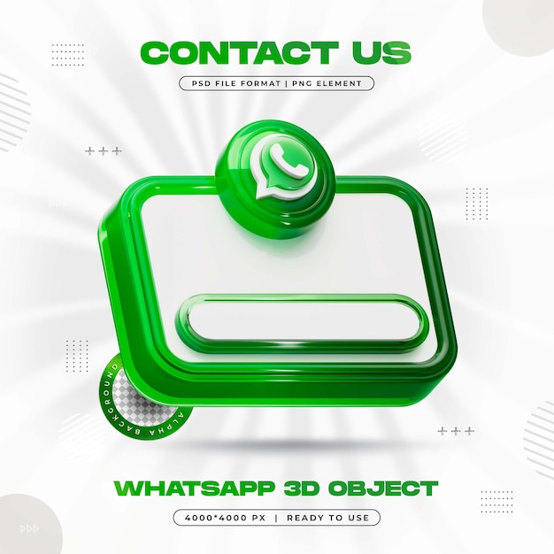 Contacte con nosotros en Whatsapp Medios sociales Renderizado en 3D aislado para composición