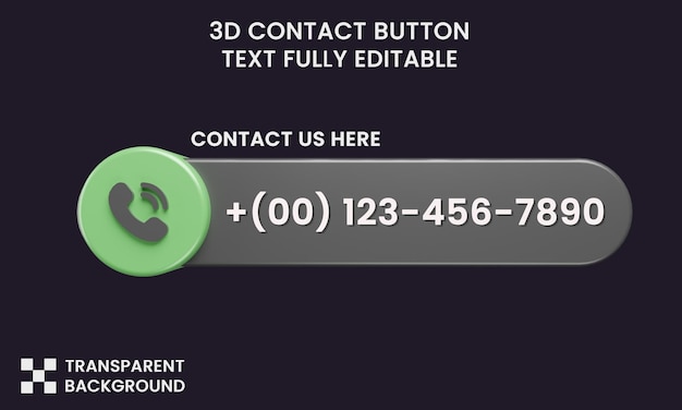 PSD contactez-nous modèle de bouton en rendu 3d