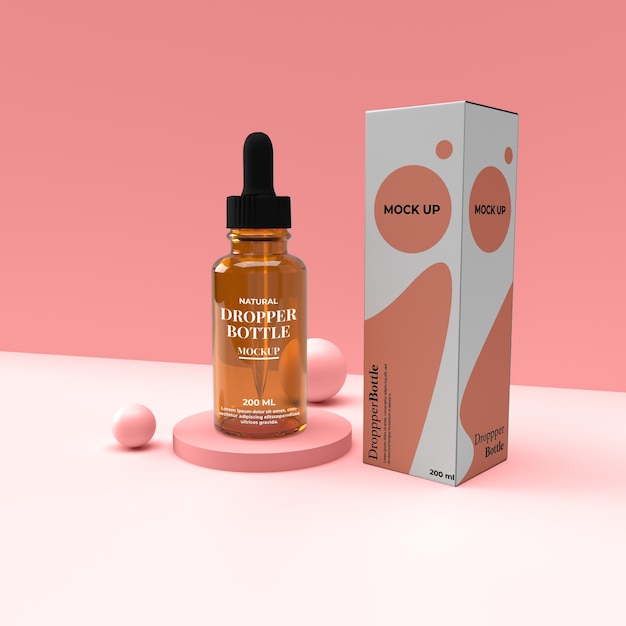Contagocce arancione con mockup di scatola