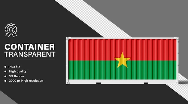 Container 3D avec le drapeau du Burkina Faso isolé sur un fond transparent